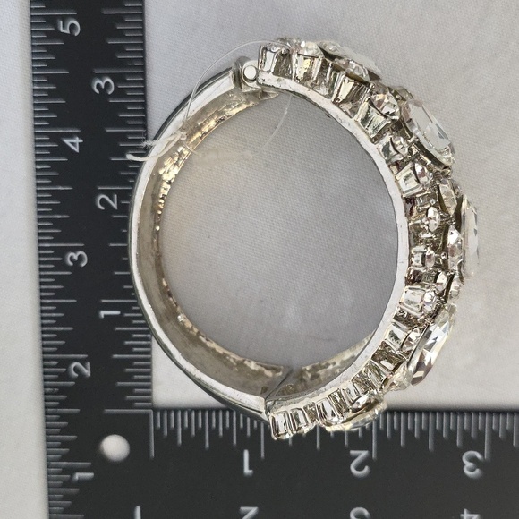 Vintage Statement Silver CZ Bling Clamper Hinge Bracelet - Picture 10 of 11